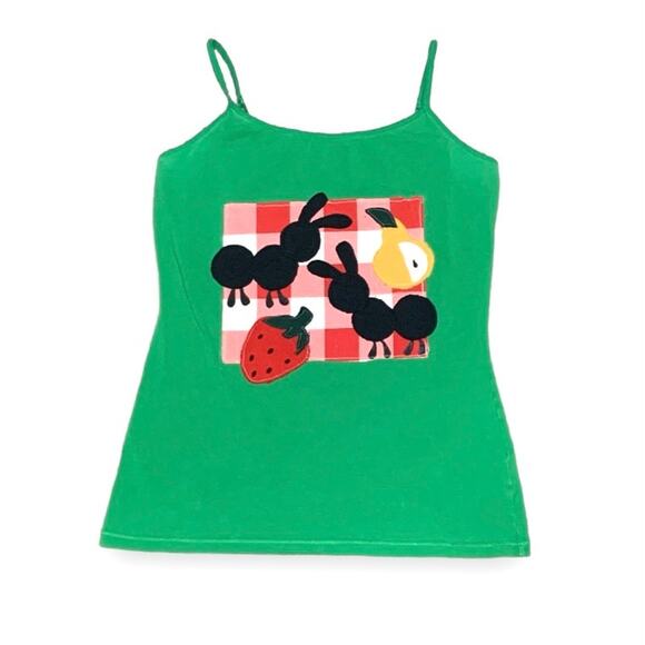 Express Tops - Custom Upcycled Ants at a Picnic Green Patchwork Tank Top Large